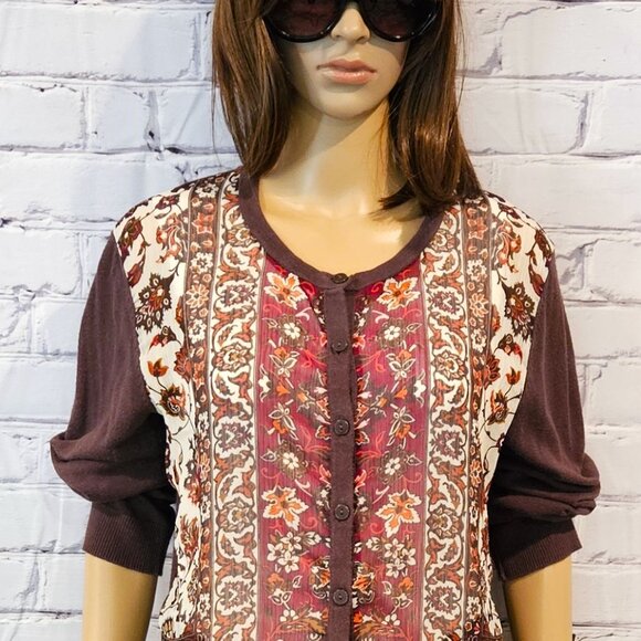 NEW YORK & COMPANY, Boho brown and burgundy button up cardigan - Picture 6 of 12